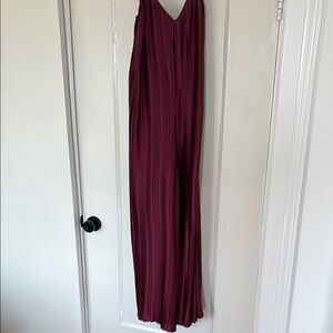 Anthropologie Burgundy Pleated Jumpsuit